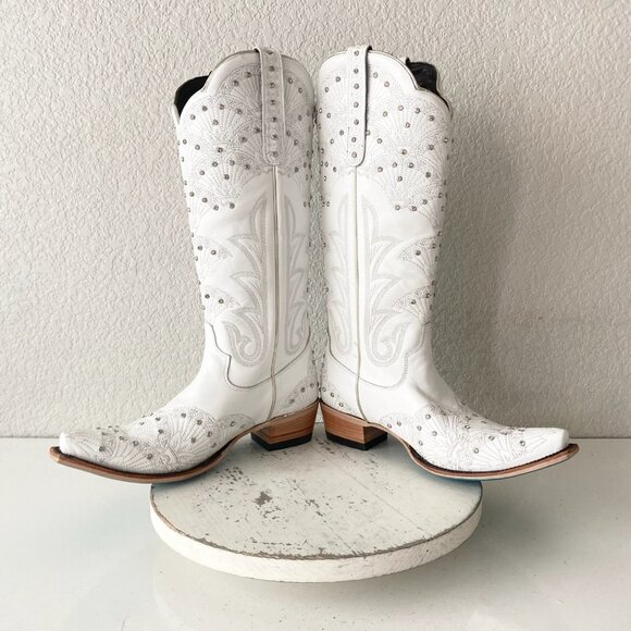 Lane CALYPSO Womens Cowboy Boots 9 White Western Cowgirl Mid Calf Pointed Toe - Picture 7 of 11